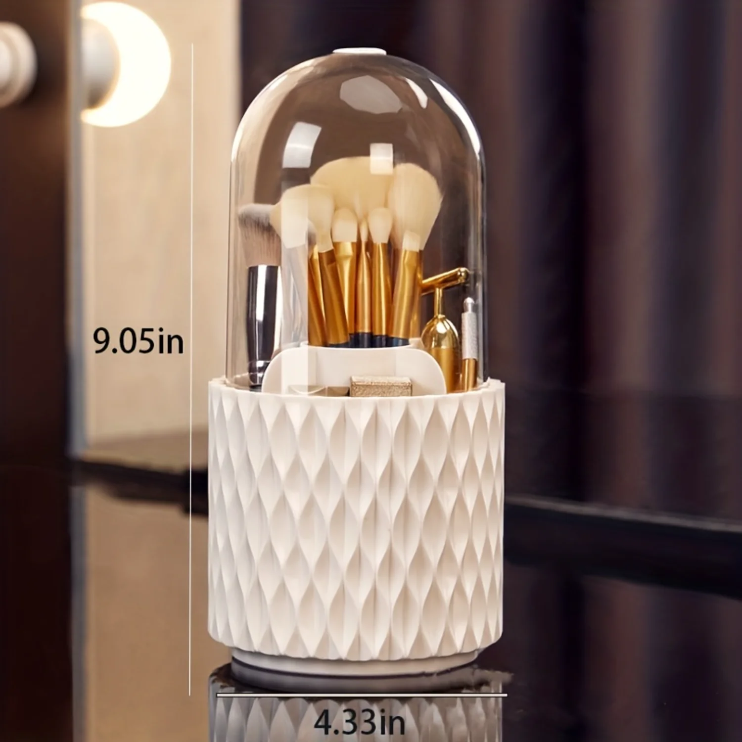 360 Degree Rotating Makeup Brush Holder with Clear Acrylic Cover - Cosmetics Organizer for Vanity and Bathroom 4