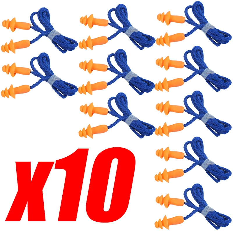 Premium Silicone Corded Noise Cancelling Earplugs - Reusable Ears Protector Set