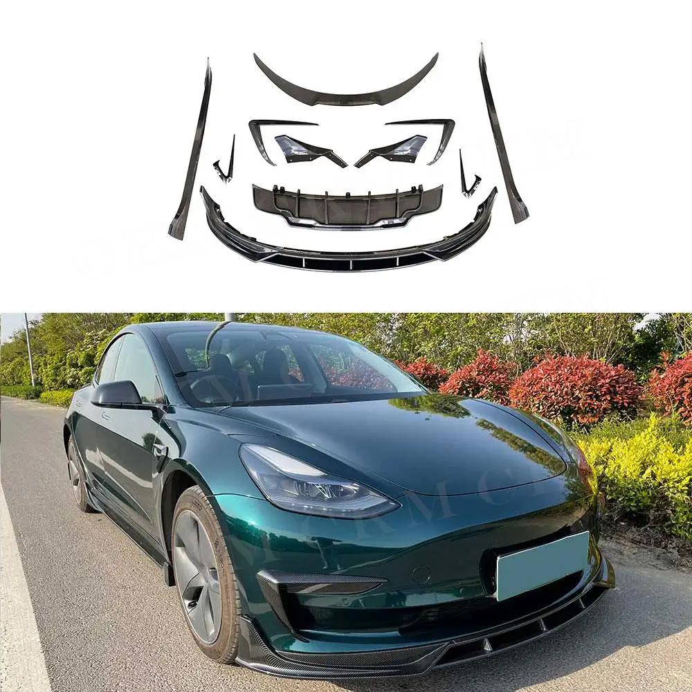 

Carbon Fiber Car Bodykit Gloss Black Front Bumper Lip Rear Diffuser Side Skirts Rocker Panels Rear Spoiler for Tesla Model 3