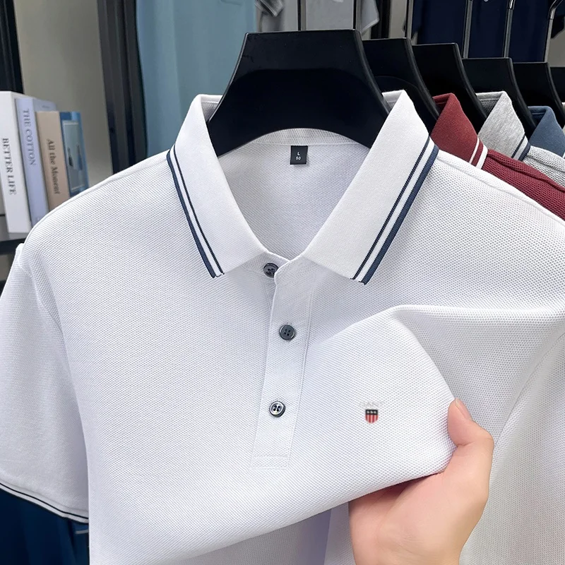 100% Reine Baumwolle Sommer Herren Premium Marke Exquisit Besticktes Poloshirt Knitterfrei Atmungsaktiv Tägliches Business Casual Oberteil – Detail 11
