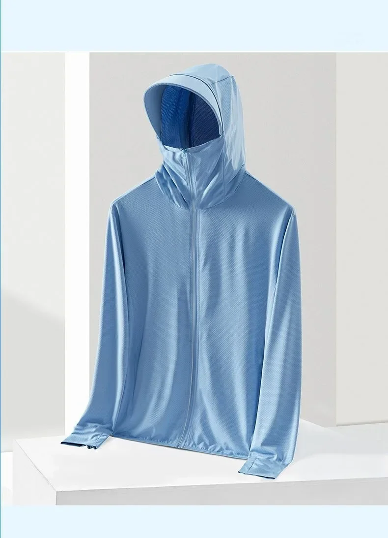 Neue trendige Herren-Sonnenschutzjacke aus Eisseide – ultradünne Windjacke mit Kapuze und lockerer Passform und sportlichem Look für Herren UPF 50+ – Detail 15