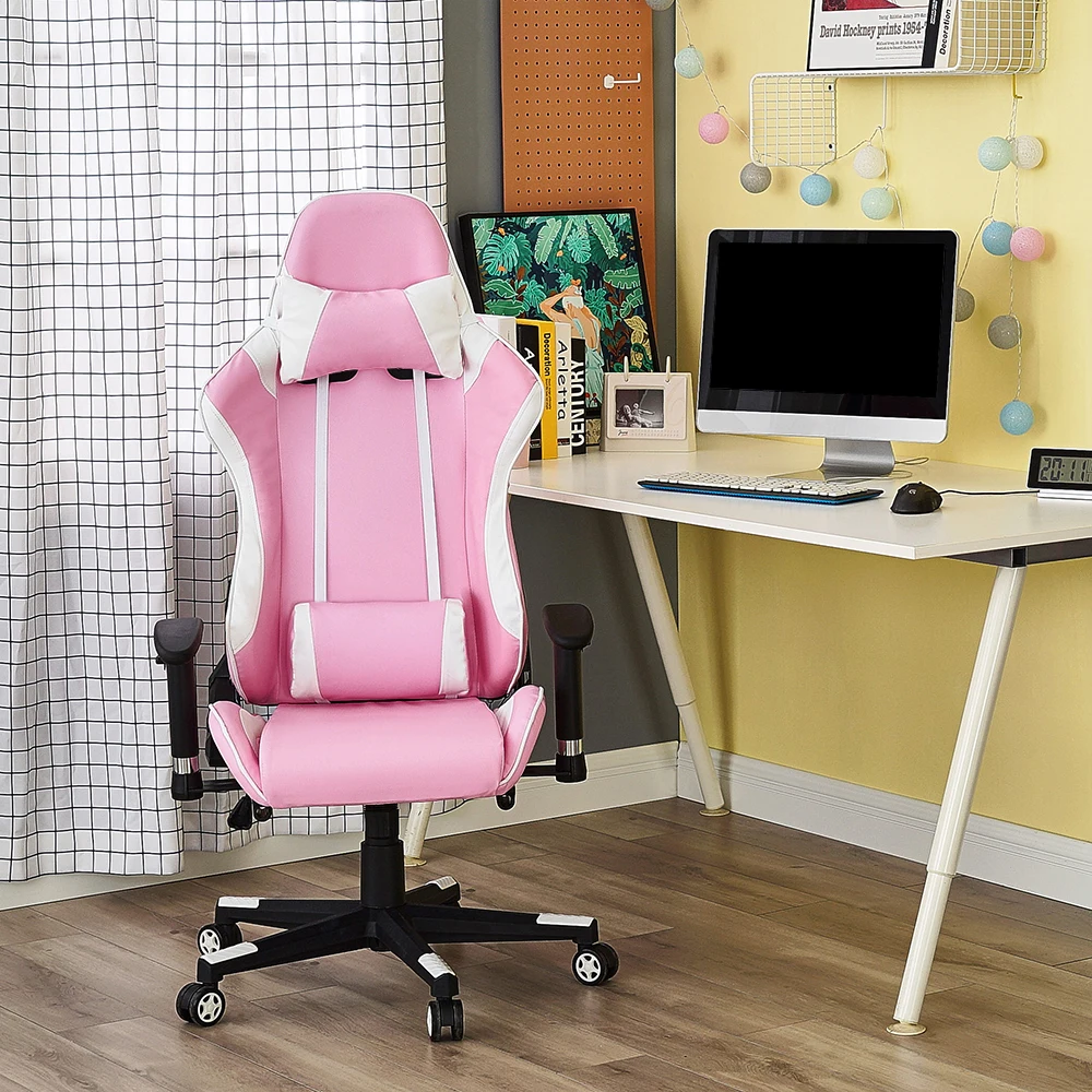 Gaming Sport Chair Swivel Gas Lift Lockable Reclining Chair with 5 Wheels Office Chair Adjustable Seat Height Pu Leather Seater