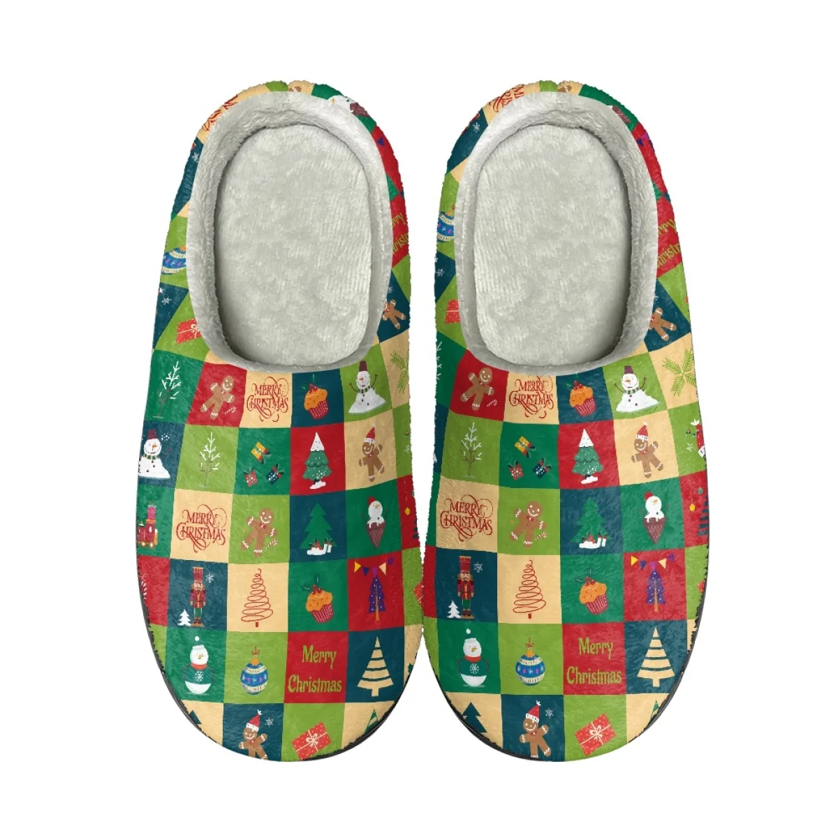 Fuzzy Slippers Cartoon Christmas Tree Gift Stitching Pattern Warm Cozy Durable Anti-slip Flannel Shoes Zapatillas De Mujer 2023