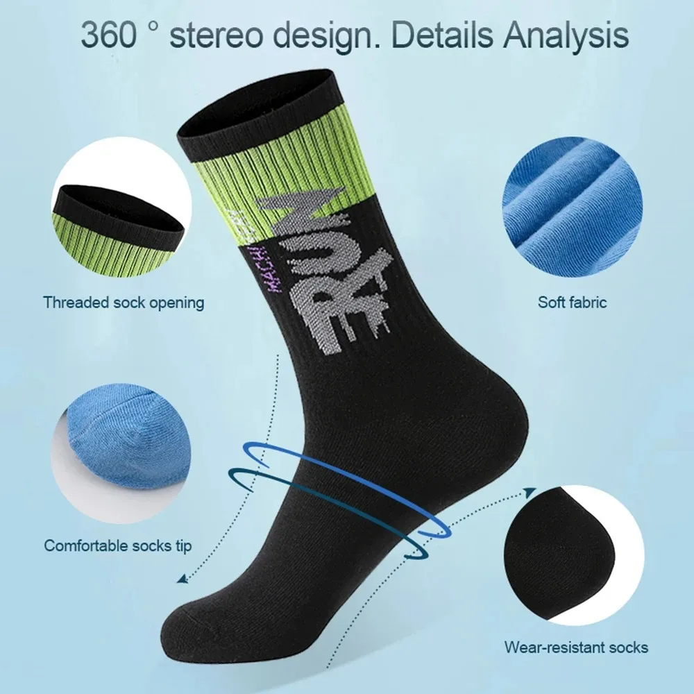 Men's Sport Socks Breathable Sweat-absorbing Running Basketball Socks Quick Dry Outdoor Sport Trend Mid Calf Cycling Socks