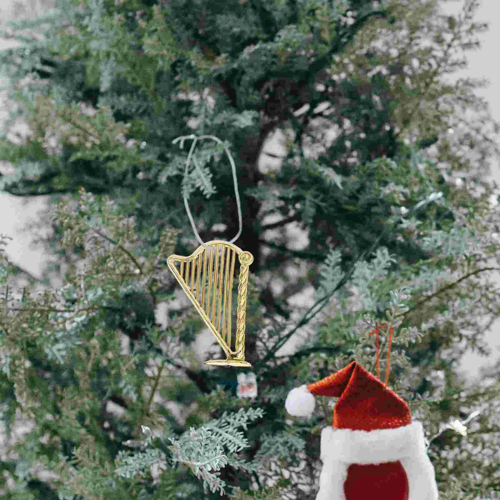 13 Pcs Gold Plated Mini Instruments Musical Pendant Diy Home Decor Plastic naments Christmas Accessories Miniature Harp Lyre Kit 6