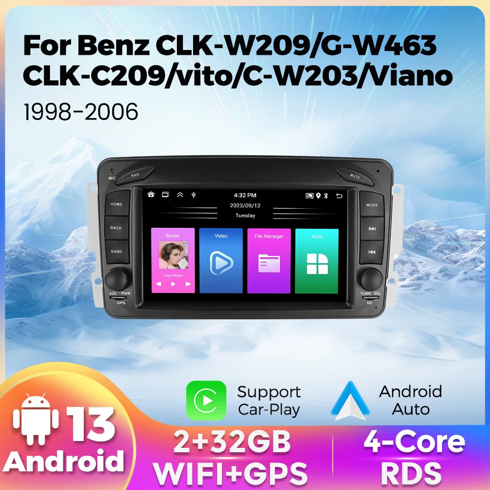 Navifly 올인원 무선 카플레이 GPS 와이파이, 안드로이드 13, 메르세데스 벤츠 CLK W209 G W463 CLK C209 비토 C W203 비아노용 