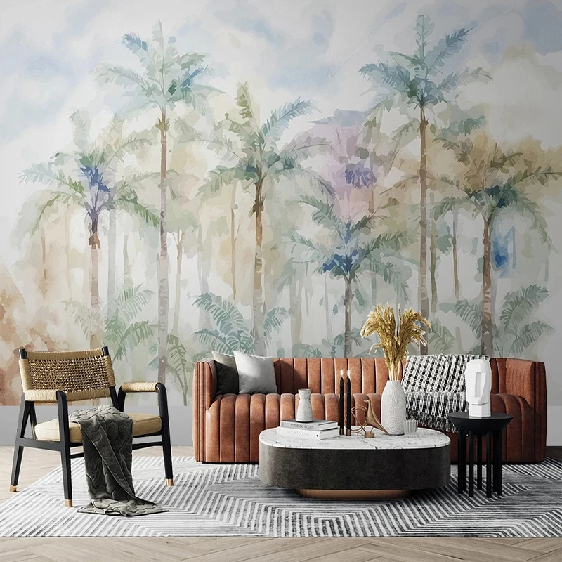 Papier peint Photo personnalisé aquarelle nordique plantes de jardin fleurs tissu mural salon toile de fond revêtement mural décor à la maison Fresco 1