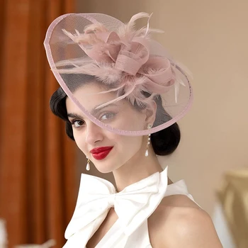 Fascia per capelli con piume per donna Cappelli fantasia per tea party Elegante copricapo per festa di nozze per sposa Tea Party Trucco Copricapo per festa di ballo