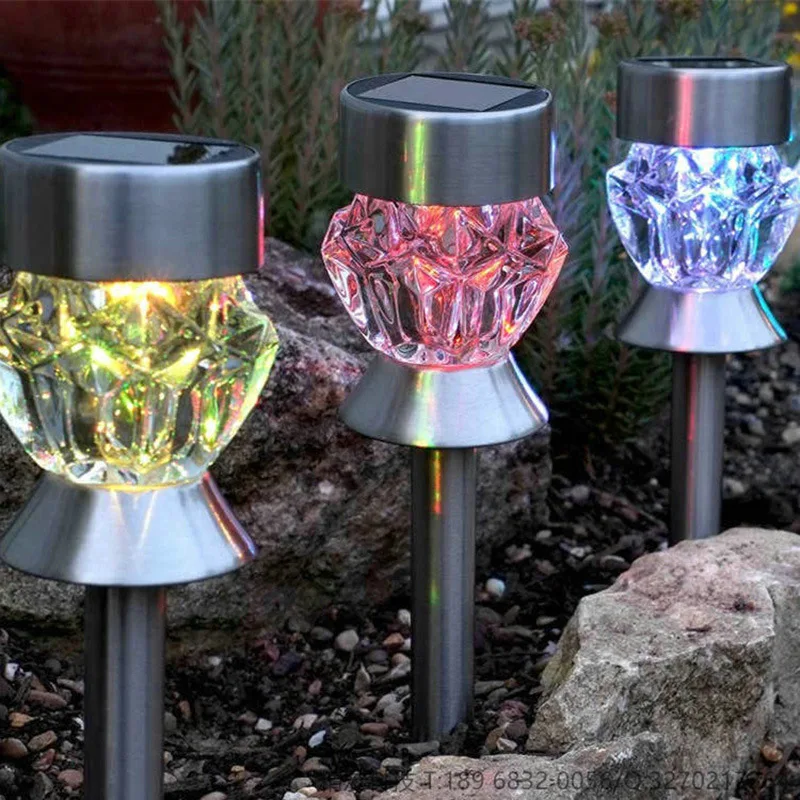 

2pcs Crystal Design Outdoor Solar Garden Pathway Light Solar Ground Light Stainless Steel Landscape Lawn Solar Bollards Light