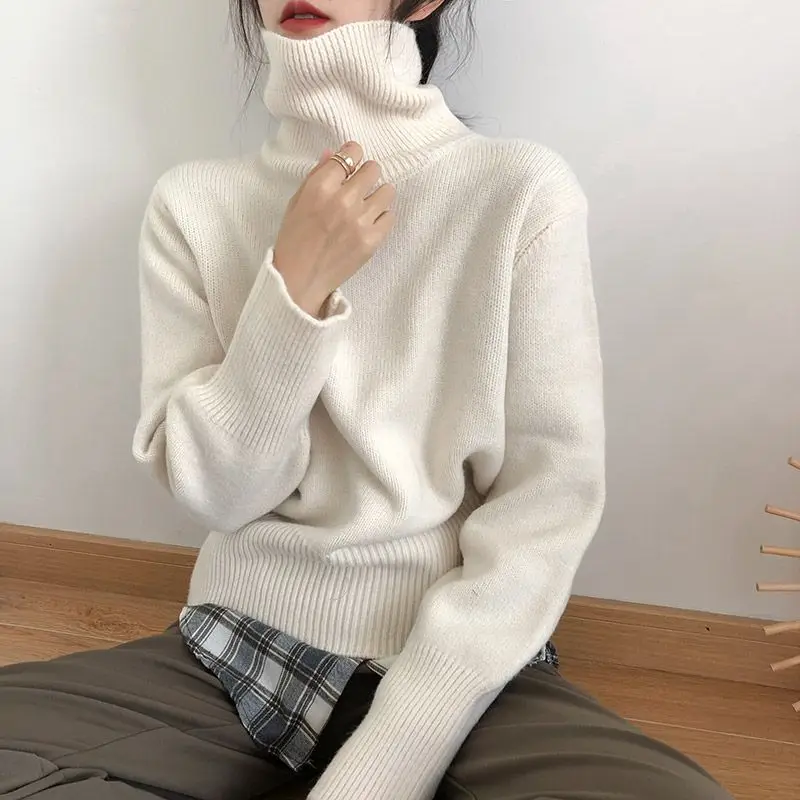 

Turtleneck Sweater For Women Loose Korean Casual Pullover Solid Knitwear Lazy Style Vintage Knitted Sweater Autumn Winter