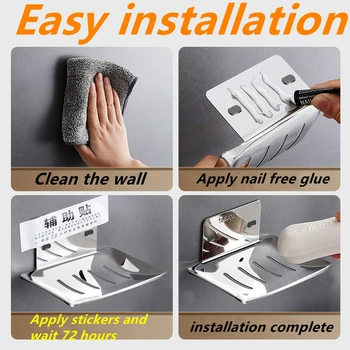 ผู้ถือสบู่สแตนเลสห้องน้ําจานสบู่ท่อระบายน้ําไม่มีเจาะติดผนังสบู่กล่องอุปกรณ์ห้องน้ํา 2