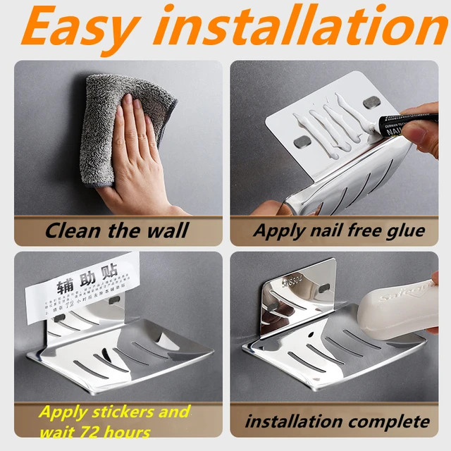 Portasapone da bagno portasapone in acciaio inossidabile con scarico dell'acqua senza foratura portasapone a parete accessori da bagno 2