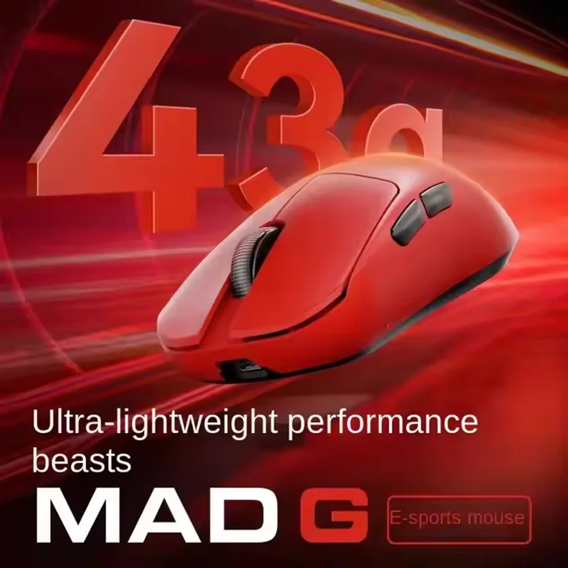 MADLIONS MAD G 무선 마우스 43g 초경량 PAW3395 센서 26000 DPI 프로그래밍 가능 버튼 듀얼 모드 게이밍 마우스