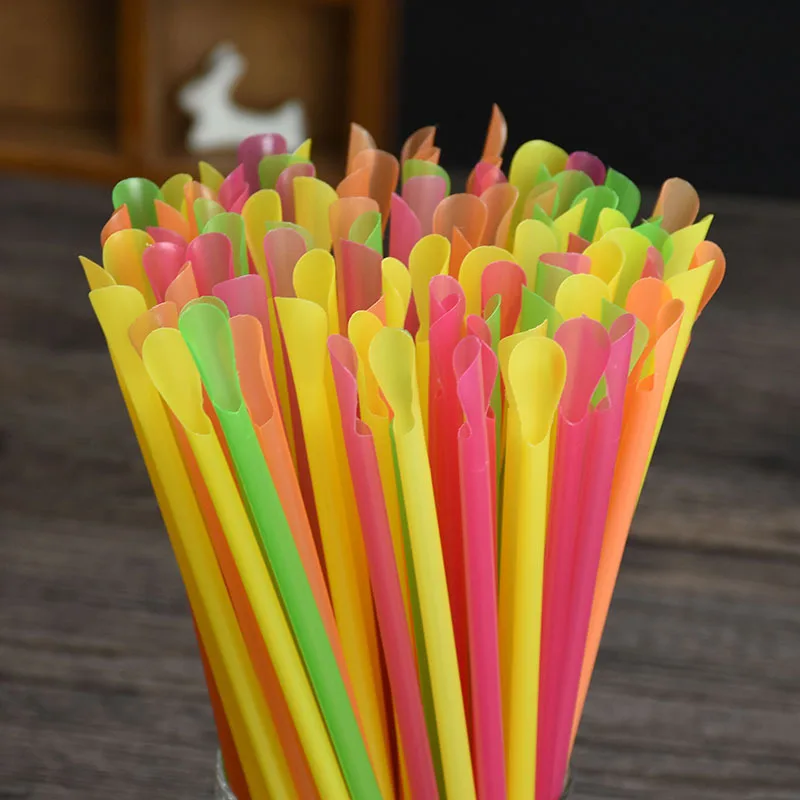 

500 Pcs plastic Straws Drinking Straw Spoon Bar Pub Slush Straw For Kitchenware Birthday Wedding Celebration Party Supplies