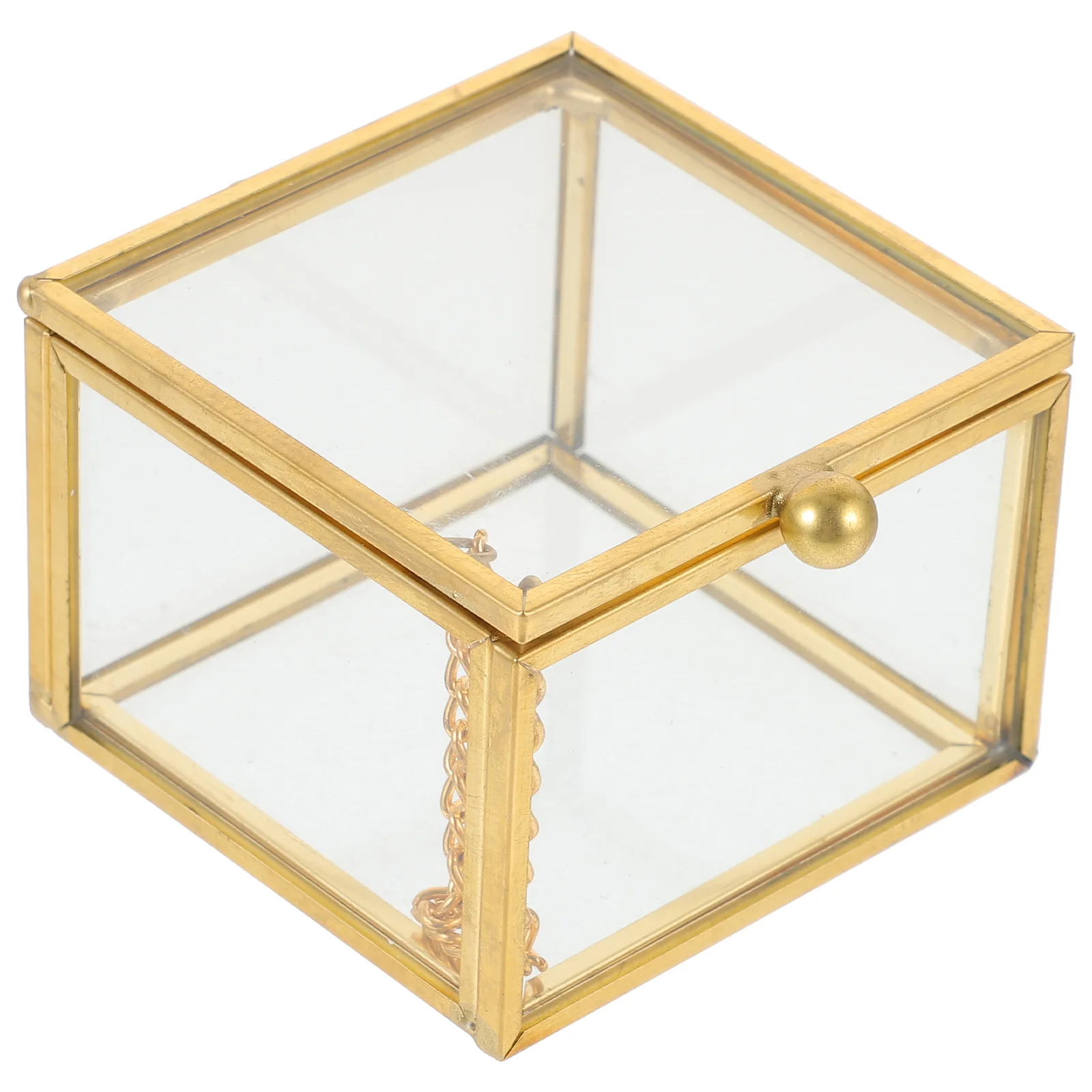 

Jewelry Box Glass Case with Lid Container Cabinet Home Perfume Organizer Brass Modern Display Clear