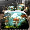 Mushroom Fairy Forest Duvet Cover Magic Lilliputian Cartoon Fungus Plant Bedding Set Fantasy Garden Polyester Comforter Cover 4