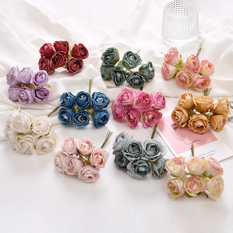 6 Stück künstliche Blumen, 4 cm, Seidenstrauß in leuchtendem Rosa für Hochzeit, Heimdekoration, DIY-Kranz, Geschenkbox, Scrapbook, künstliche Blumen