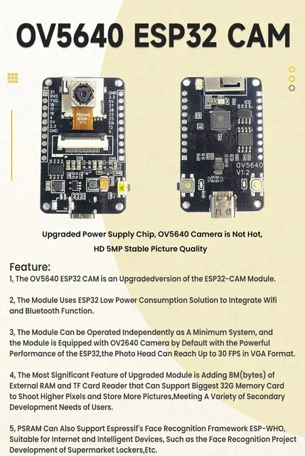 ESP32 CAM Camera Module Kit 2.4 GHz WiFi Bluetooth 8MB PSRAM OV2640 Camera  Module 66 120 160 Degree 850nm Night Vision 2MP