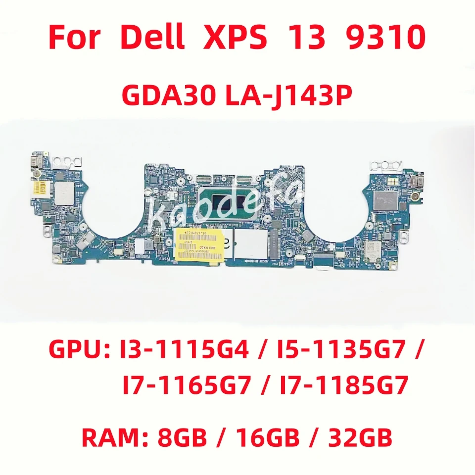 Scheda Madre Gda30 La-J143P Per Cpu Della Scheda Madre Del Laptop Dell Xps 13 9310: I3-1115G4/I5-1135G7/I7-1165G7/I7-1185G7 Ram: 8G 16G 32G