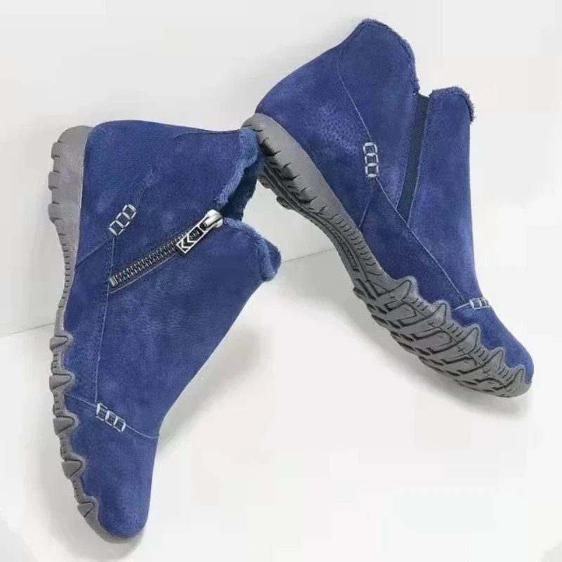 2023 Casual Snow Boots Women 2023 New Thick Velvet Zipper Boots Winter Boots Warmth Flat Heel Ankle Boots Botas De Mujer