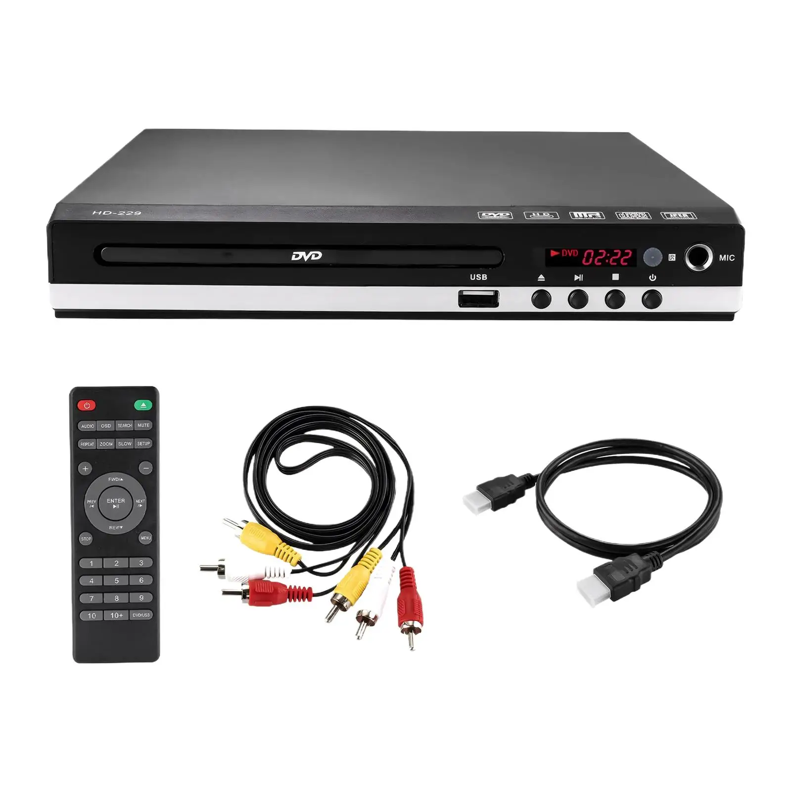 Full HD DVD Player 1080P High Definition CD/ DVD/ VCD/ SVCD Player with AV and HD Output Microphone