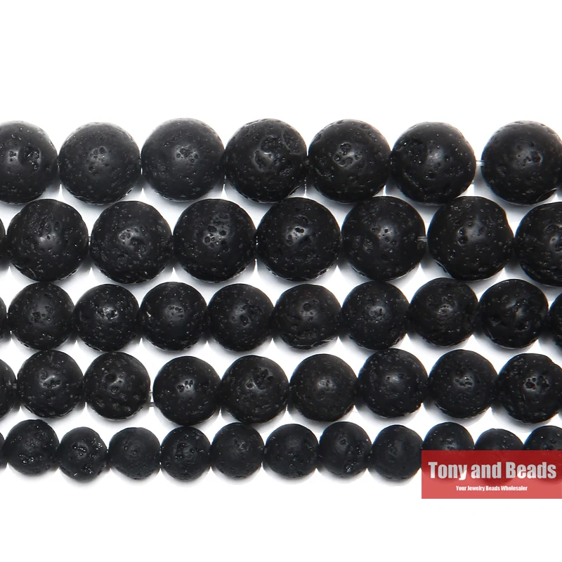 Natural Stone Beads Volcano Lava Round Loose 15" Strand 4 6 8 10 12 14MM For Jewelry Making