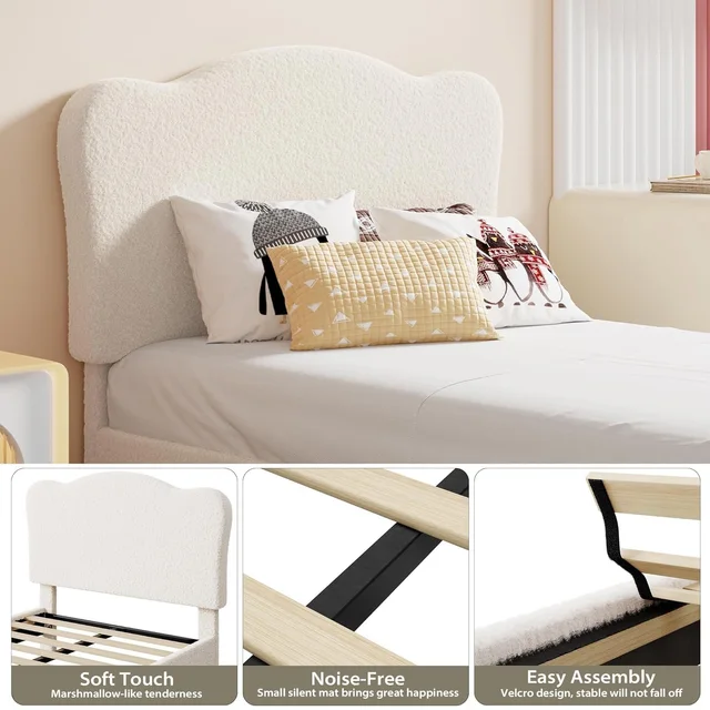 Velvet Upholstered Single Bed Frame 3ft 90x190cm Modern Scalloped Headboard Kids Girls Bed With Wooden Slats Bedroom Furniture 3 Velvet Upholstered Single Bed Frame 3ft 90x190cm Modern Scalloped Headboard Kids Girls Bed With Wooden Slats Bedroom Furniture 3