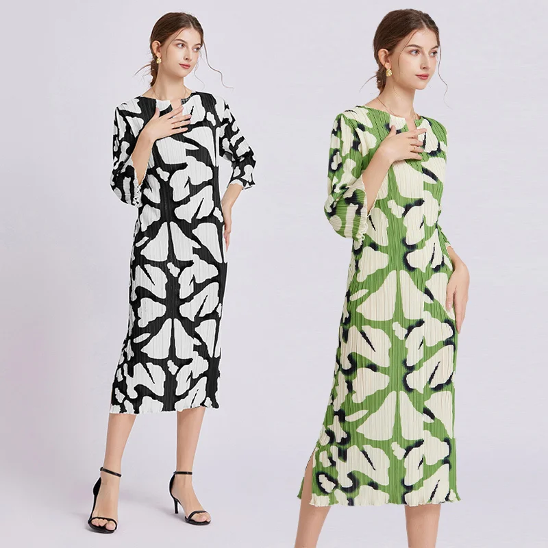 

Vintage Leopard Print Dress 2023 Spring and Autumn Fashionable Large Pleated Long Dress XC6037078