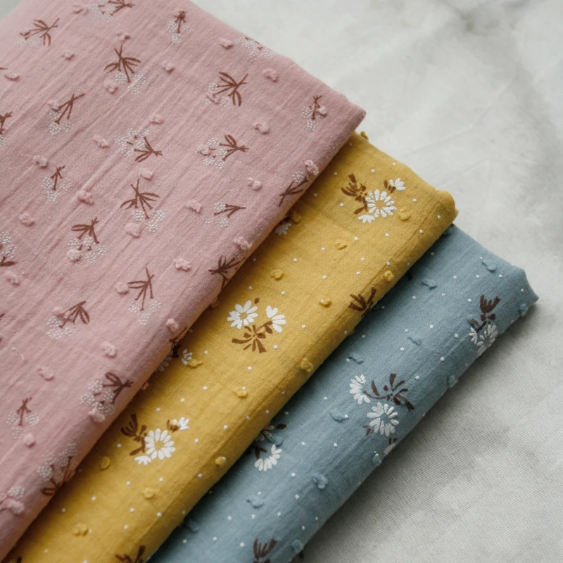 140x50cm Summer Cotton Fabric Fresh and Thin Little Floral Jacquard Dots Sewing Fabric Making Children's Clothing Dress Cloth cotton fabric