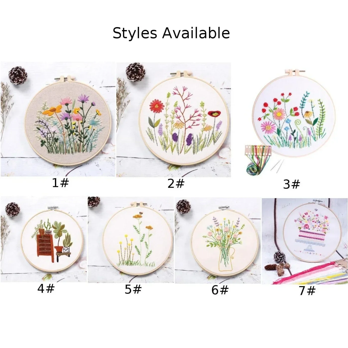 DIY Embroidery Cross Stitch Needlework Tools Beginners Home Sewing HandCraft Embroidery Set Flowers Plants Pattern DIY Craft cross stitch