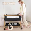 Baby Bassinet, 3 in 1 Bedside Crib for Newborn, 6 Height Adjustable  Easy Folding & with Mosquito Net & Storage Basket & Wheels 5