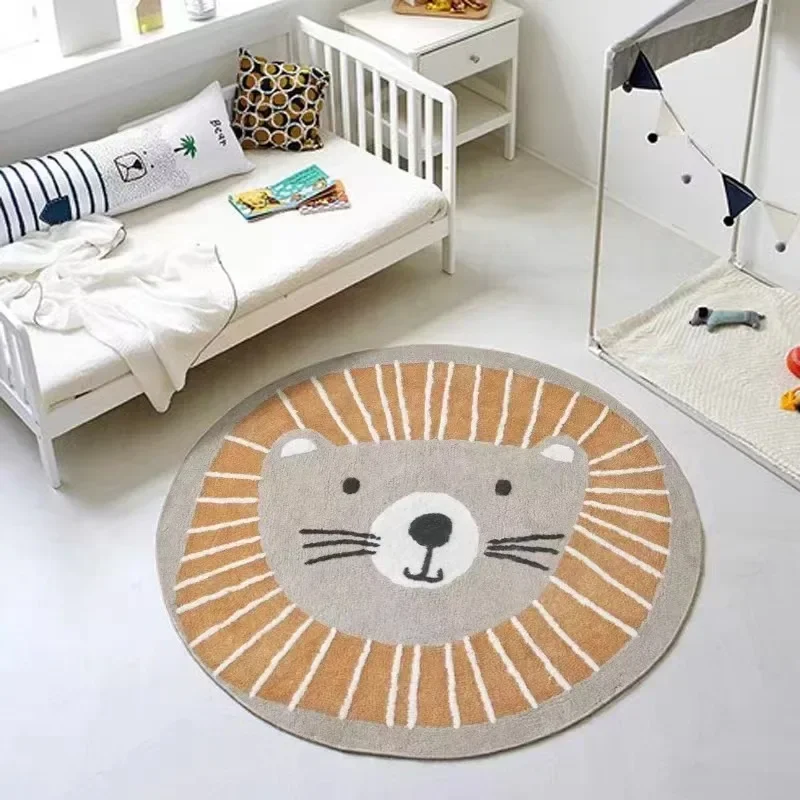 Round Living Room Carpet Cartoon Lion Bedroom Plush Rug Christmas Gifts Irregular Cute Study Room Thickened Mats Ковер Tapis 러그
