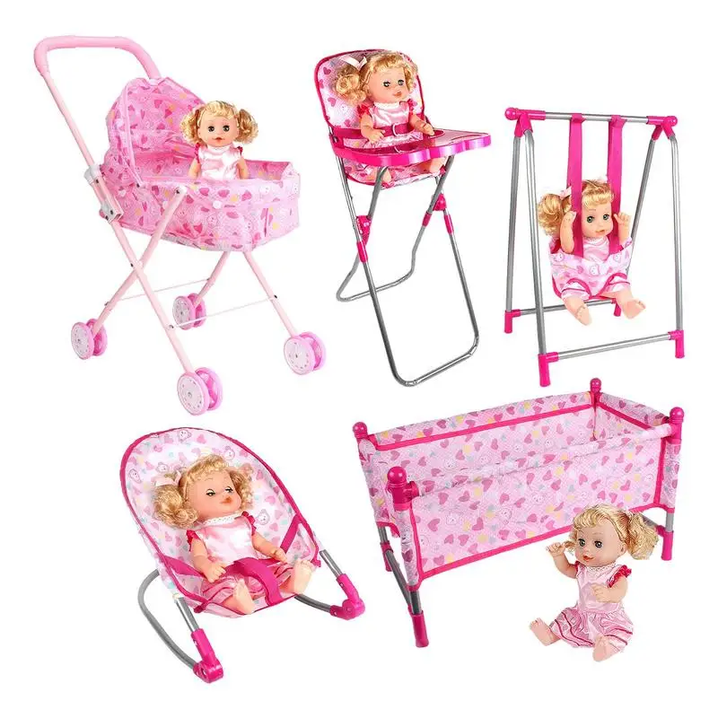 Stroller For Dolls Pink Stroller Toys With Basket Toy Strollers For 4-6 Year Old Girls Doll Pram For Real-Life Nursery Play pull basket children s toy doll stroller play pretend toy two wheeled small cart toy baby house push pull car toys