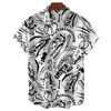 Black And White Simple Men's Shirt Cute Dinosaur Print Men's Clothing Lapel Oversized Short Sleeve Shirt Fashion Street Tops 4