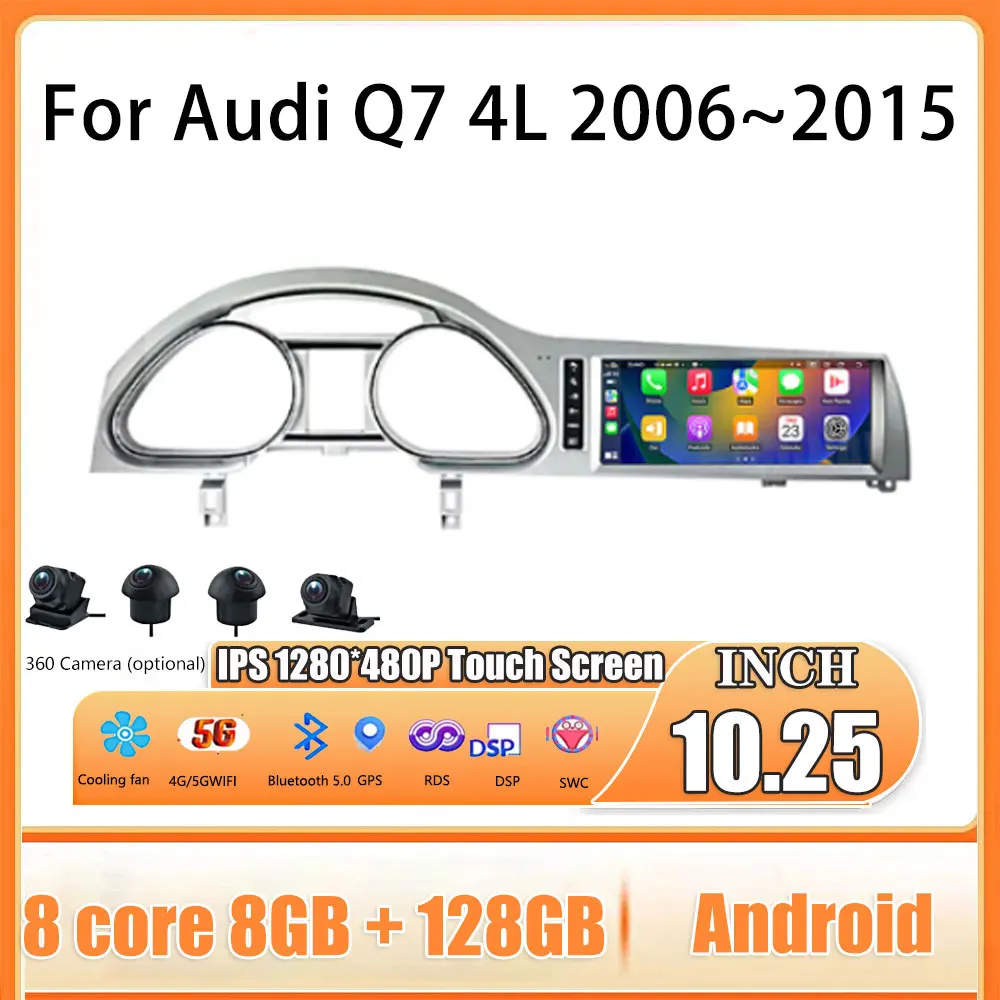 

10.25 Inch Android 14 Touch Screen For Audi Q7 4L 2006~2015 Car Accessories Multimedia Carplay Monitors Speacker Radio Player