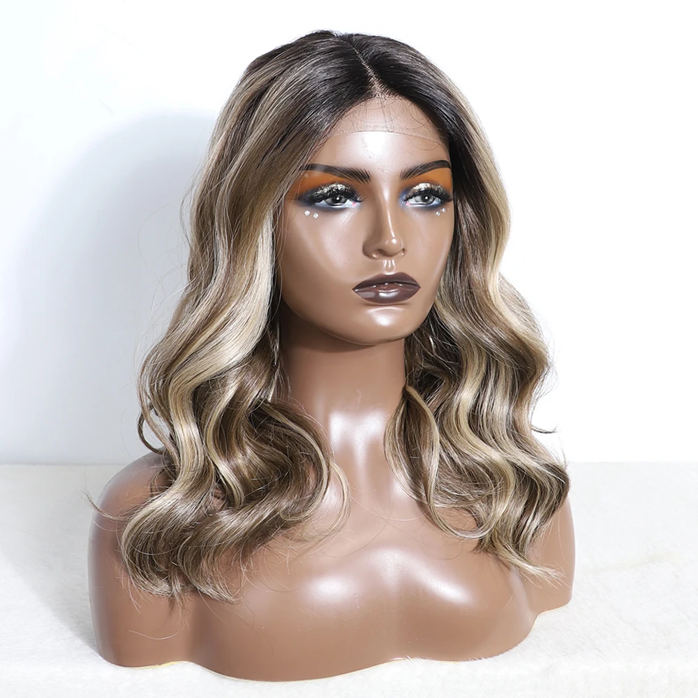 Synthetic Lace Front Wigs Highlight Brown Blonde Wig Deep Body Wavy Wig Cosplay Curly Lace Front For Women