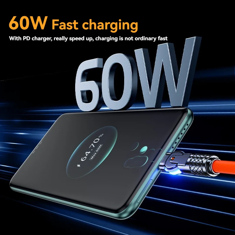 รูปสินค้า สายชาร์จ USB-C 60W หมุนได้ ชาร์จเร็ว ซิงค์ข้อมูล