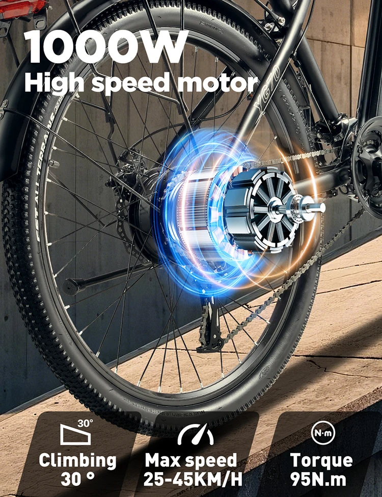 Description Picture 4 of itemYG70 High Speed 1000 Watt Brushless Motor 27.5 Wheels City Commuter Electric Bike Fork Suspension Aluminum alloy frame Ebikes