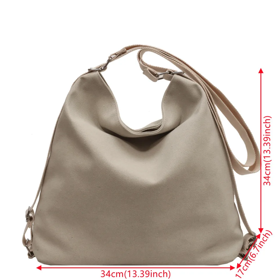 Women Canvas Solid Shoulder Bag Fashion Casual Handbags High Quality Large Capacity Tote Crossbody Bags Backpack