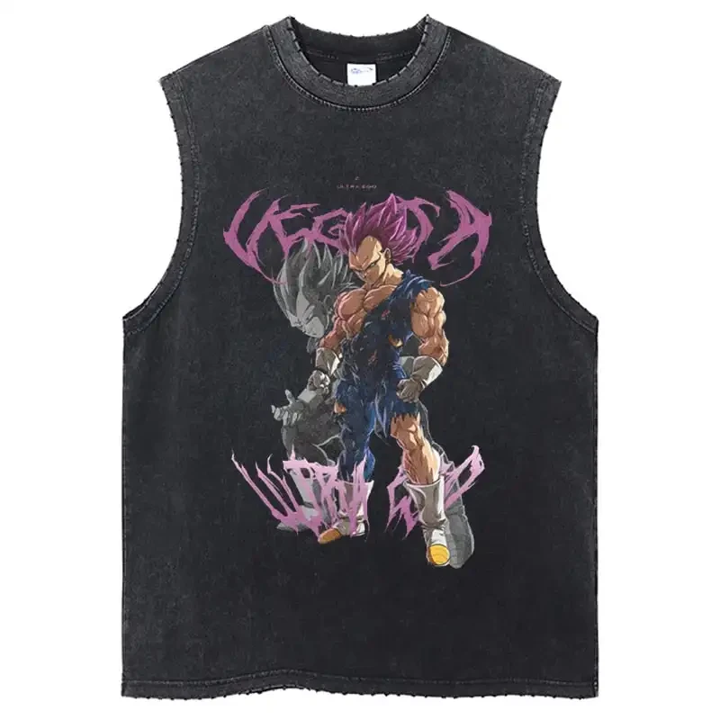 

Vintage Tank Tops Sleeveless Streetwear Washed Sleeveless Tshirt Dragon Ball Anime Graphic Harajuku Cotton Vest T-Shirts