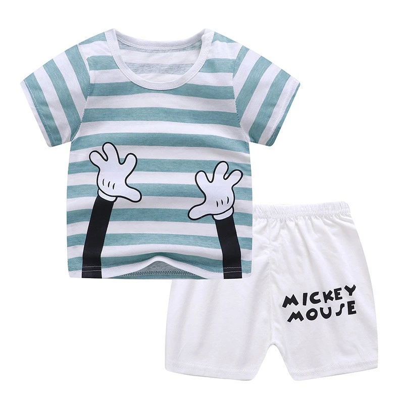 Summer Toddler Short Sleeved Suit Fashion Casual Girls Outfits Pure Cotton Children's 2 Piece Set Printed Cartoon Mickey Sets Baby Clothing Set luxury