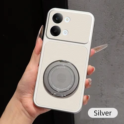 Luxury Litchi Pattern Ultra - Thin Swivel Bracket Anti - Drop Phone Case Cover for Poco X8 Pro Max (Silver)