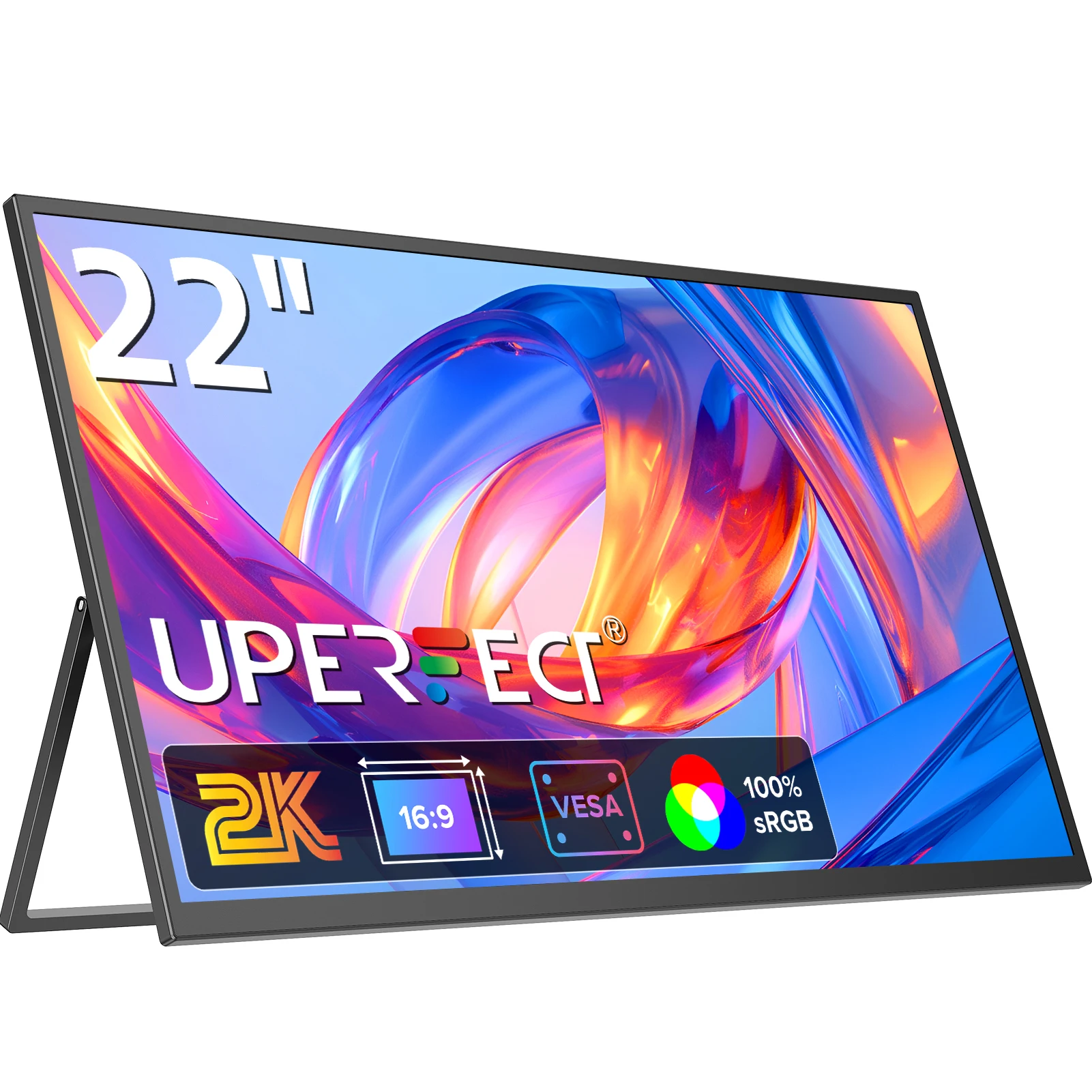 Портативний монітор UPERFECT 22" 2K з VESA і 180 ° Регульована підставка 2560 * 1440 QHD FreeSync IPS HDR USB-C HDMI Великий ігровий дисплей