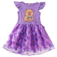 Vêtements Capybara mignons pour enfants, robe de soirée de mariage en dentelle, robes décontractées à manches courtes avec petit sac pour enfants 4