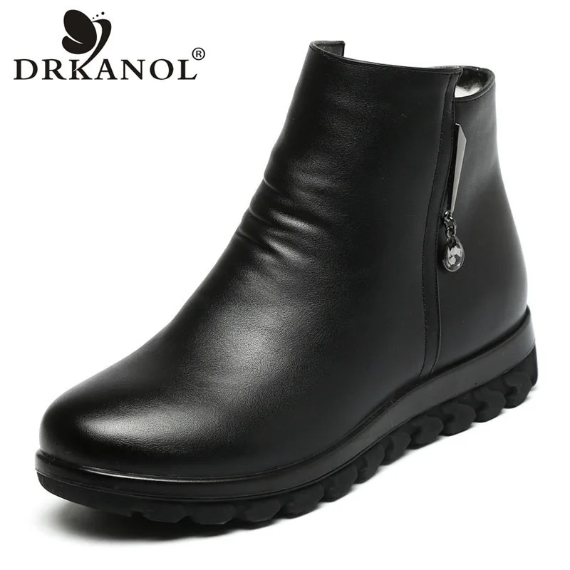 

DRKANOL Fashion Women Snow Boots Winter Wool Fur Warm Ankle Boots Soft Rubber Sole Non-slip Flat Casual Mother Shearling Shoes