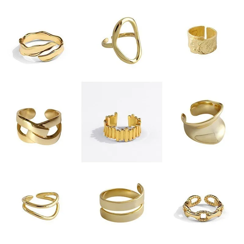 18K Gold Color Geometric Design Versatile Open Rings for Women Simple Fashion Aesthetic Ring Daily Jewelry Accessories Wholesale