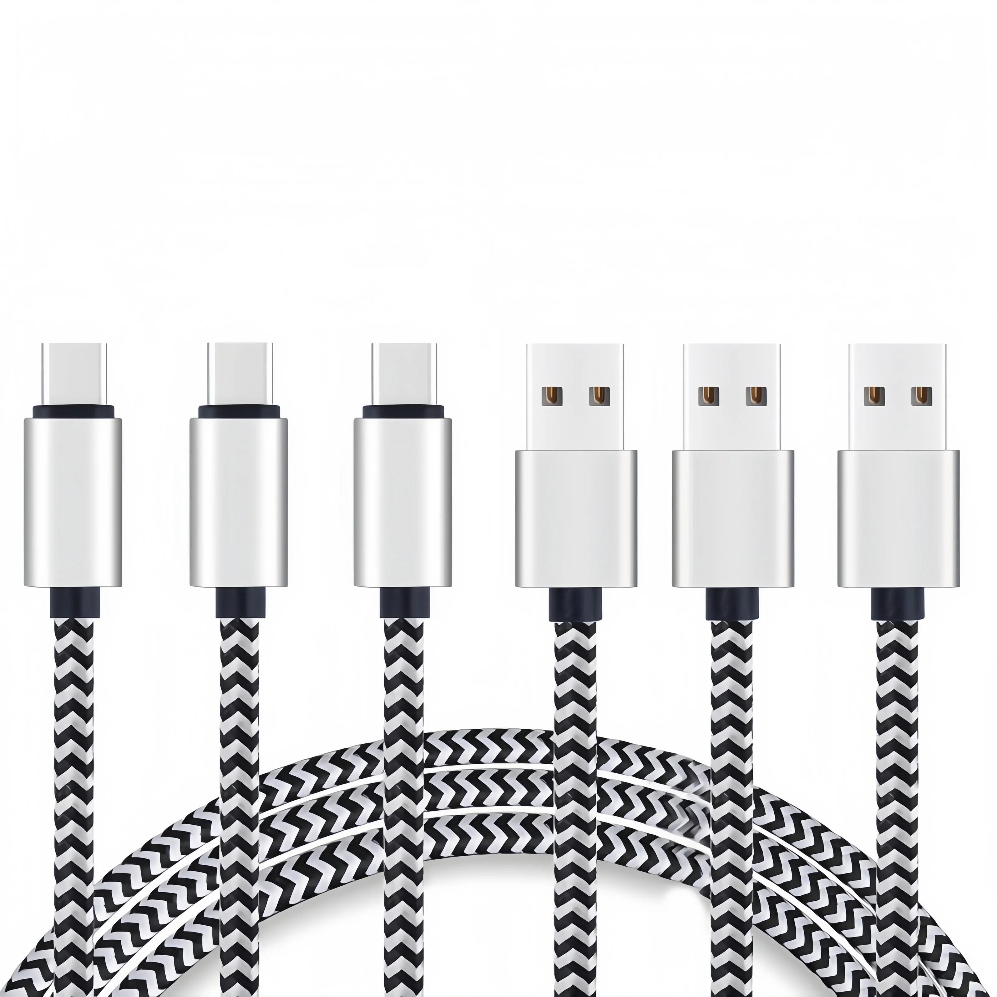 USB Typ-C Kabel, 3er-Pack Schnelles Synchronisations- und Ladekabel USB-C 2.0 zu USB-A Nylon-Ummanteltes Kabel für Android Smartphones Tablets Wand- und Autoladegeräte – Detail 1