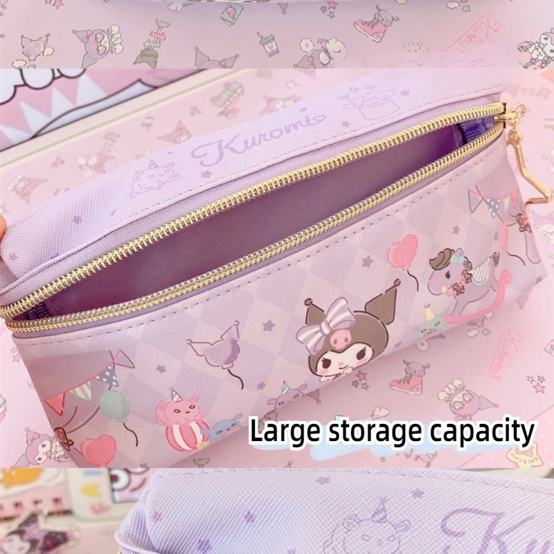 Japanese Sanrio Pencil Case Kuromi Cinnamoroll Double-layer Zipper Pencil Case Student Kids Cute Kawaii Storage Bag Organizer