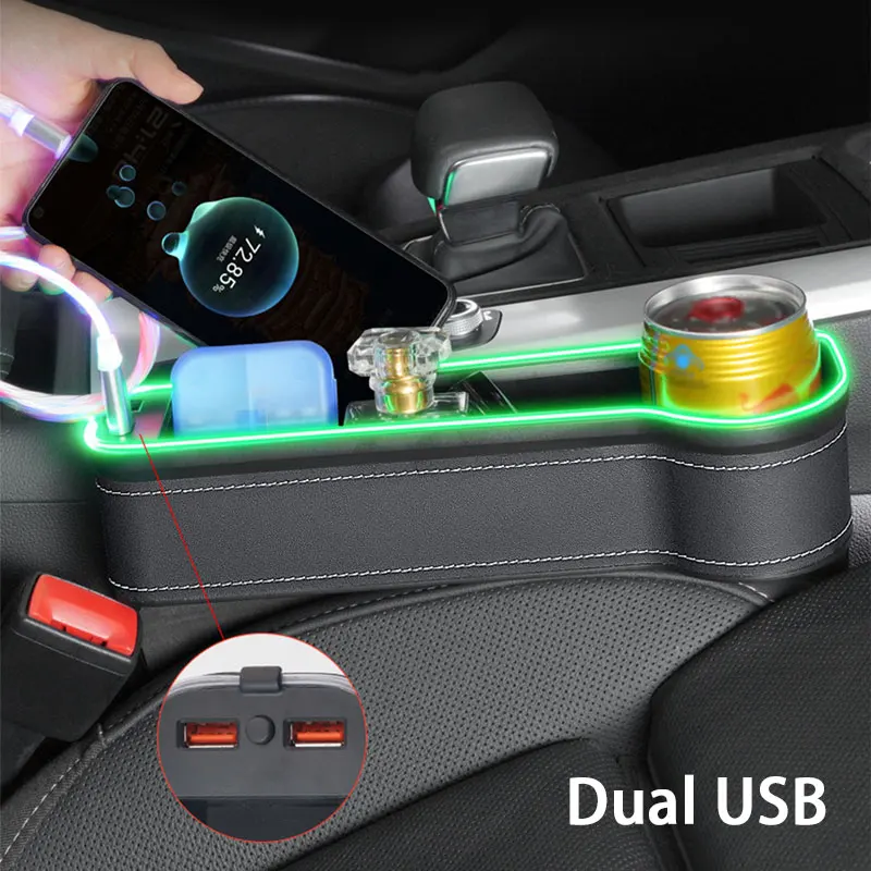 Boîte de rangement de lumière ambiante LED, siège avant de voiture,  remplissage d'espace, allume-cigare, Port de chargeur USB avec  porte-boisson - AliExpress