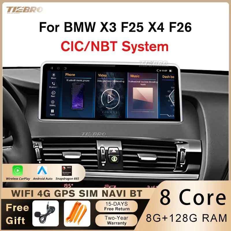 

Автомагнитола TIEBRO 12,3 дюйма для BMW X3 X4 F25 F26 CIC NBT Android 12 GPS-навигация 1920*720 Carplay Радио стерео Мультимедийный Плеер